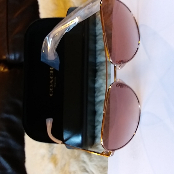 Nwt. Coach YAN jeweled pilot aviator sunglasses gold trim. - Picture 1 of 9